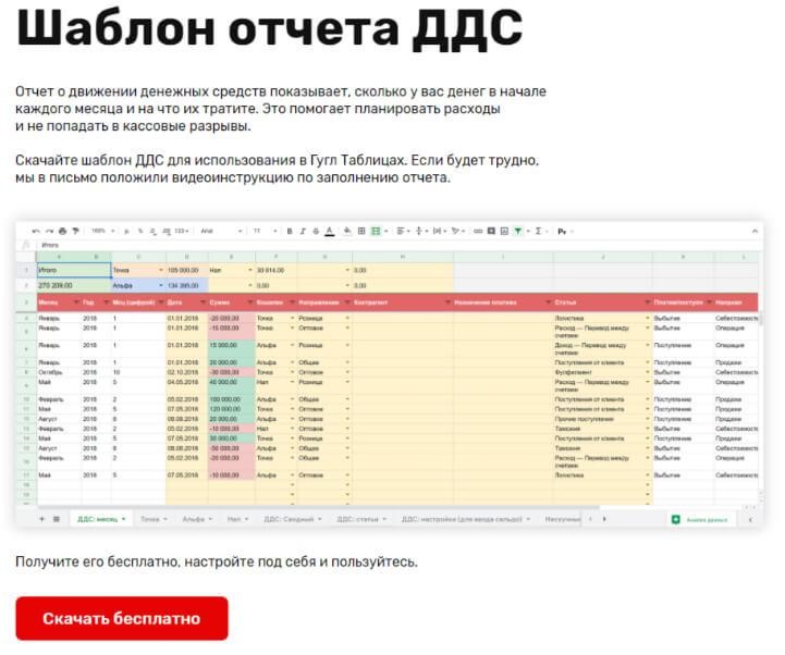 Пример лид магнит таблица шаблон