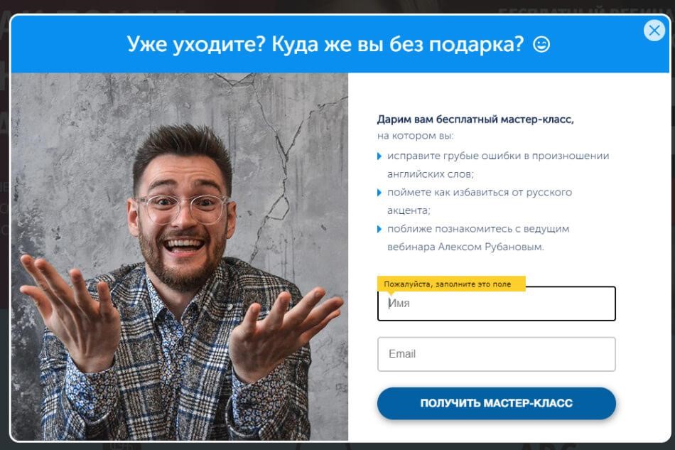 Пример лид магнит остановить посетителя