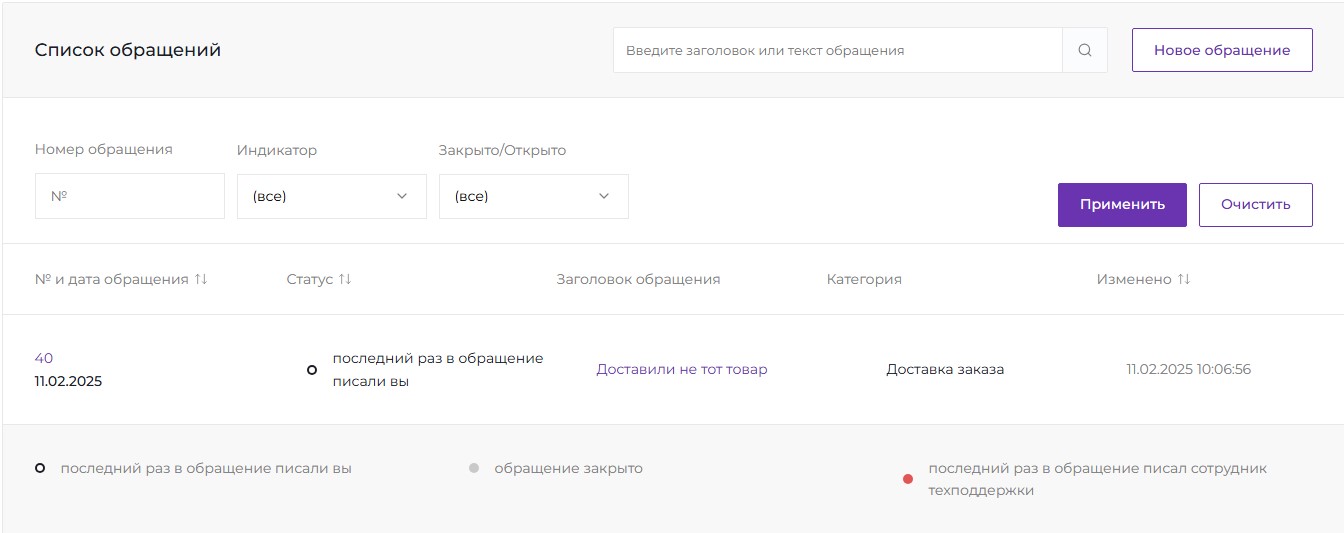 Список обращений